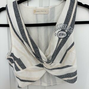 Ocean Drive Women's Striped Crop Top - Navy Blue, Beige and White